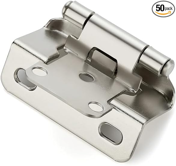 Ravinte 50 Pack 25 Pairs Semi-Overlay 1/2 inch Self-Closing Face Frame Cabinet Hinges Satin Nickel Half Wrap-Around Kitchen Cabinet Door Hinges Face Mount Cabinet Hardware
