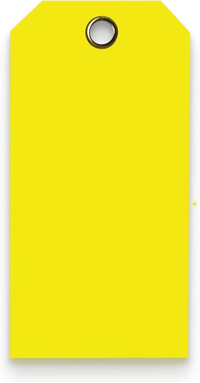 Tags 4 Less 15 Mil Waterproof Plastic Tags, Pack of 100 – 4” x 8” Heavy Duty Plastic Tags for Labeling, Outdoor Tagging, Equipment Labeling, Luggage, Valves & More (Yellow)