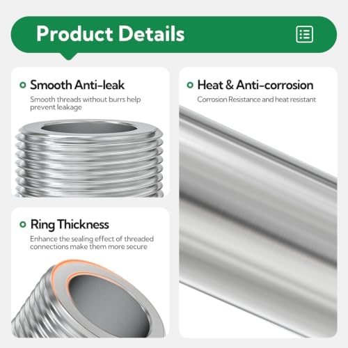 TAISHER 2Pcs 316 Thickened Nipple Cast Pipe,1/4" NPT Male, 2" Length