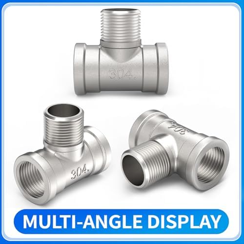 ChillWaves 304 Stainless Steel Pipe Fitting, Male Branch Tee 1-1/2" NPT Female x 1-1/2" NPT Male x 1-1/2" NPT Female Thread Adapter(1-PACK)