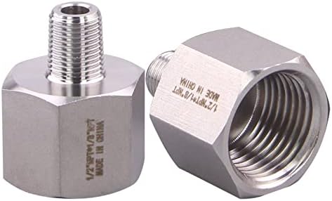 Forged Reducer Adapter Fitting - Stainless Steel 304 Reducing Pipe Connector, 1/2" NPT Female x 1/8" NPT Male (pack of 2)