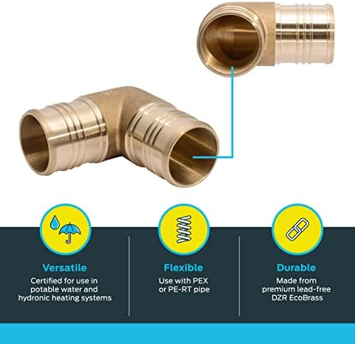 SharkBite 2 Inch Crimp 90 Degree Elbow, Brass Plumbing Fitting, PEX Pipe, PE-RT, UC0254