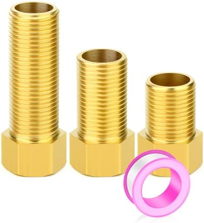 GASHER 3PCS Extension Brass Pipe Fitting, 1/2" Female to 1/2" Male Pipe Hex Bushing Adapter Converter Adapter, 40mm/50mm/70mm