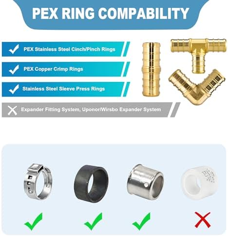 30 Pack 1/2" Pex Fittings Set, 10 Pcs Each Elbow,Tee and Coupling,Heavy-Duty Brass Crimp Fittings for PEX Pipes with Leak-Resistant Construction