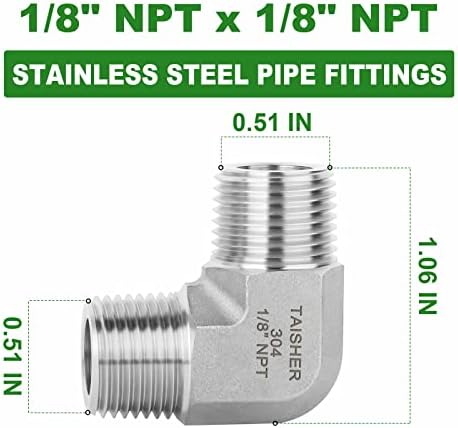 TAISHER 2PCS 304 Stainless Steel 90 Degree Barstock Street Elbow, 1/8" NPT Male Pipe to 1/8" NPT Male 304 Stainless Pipe Fitting