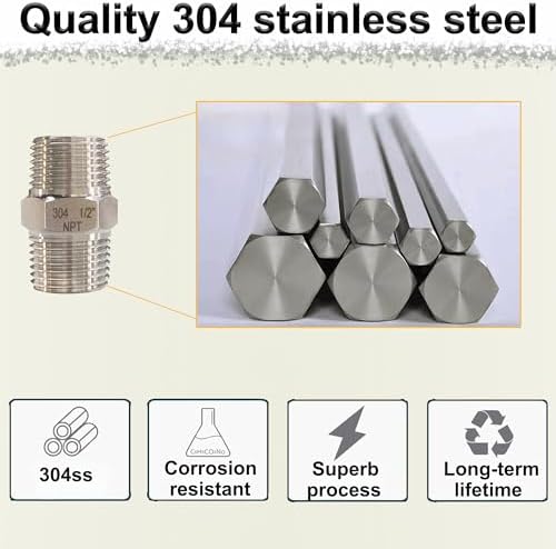 1/4" NPT Male Hex Nipple Pipe Fittings, 304 Stainless Steel 1/4 inch Threaded Pipe Adapter Fittings Equal Nipples Connectors, 4pcs Male Straight Connector Pipe Fitting