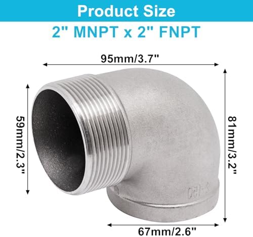 90 Degree Elbow Fittings 1PCS, 2" NPT Male X 2" NPT Female 304 Stainless Steel Pipe Fitting, Connector Coupler Apply to Outdoor Garden Industrial