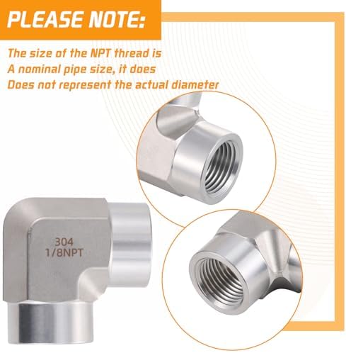 Stainless Steel Pipe Fitting 90 Degree Barstock Street Elbow 1/8" NPT Female x 1/8" NPT Female 2 Pack