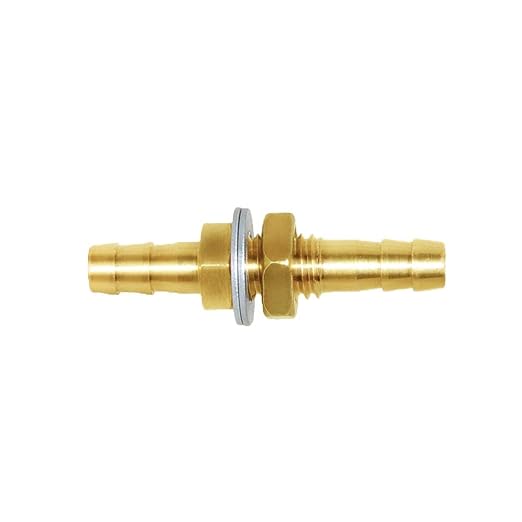 Joywayus 1/4" Hose Barb Thru-Bulk Head Hex Union Brass Fitting with Flat Washer Gasket Water/Fuel/Air (Pack of 5)