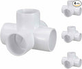 4 Pack 1 1/2" SCH40 PVC Elbow Pipe Fitting, 5-Way PVC Elbow Corner Side Outlet Cross Fitting, Furniture Grade Pipe Connectors for DIY Project, Pond Protection, Socket x Socket