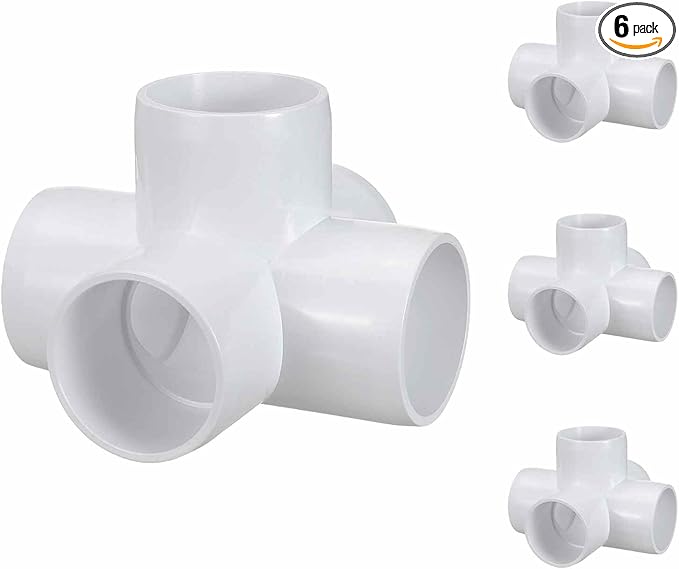 6 Pack 1 1/2" SCH40 PVC Elbow Pipe Fitting, 5-Way PVC Elbow Corner Side Outlet Cross Fitting, Furniture Grade Pipe Connectors for DIY Project, Pond Protection, Socket x Socket