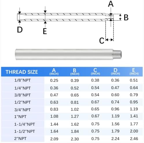 ChillWaves 304 Stainless Steel Pipe Fitting, Nipple Cast Pipe 1/8" NPT Male x 1/8" NPT Female Thread 12" Length(300MM)(1-PACK)