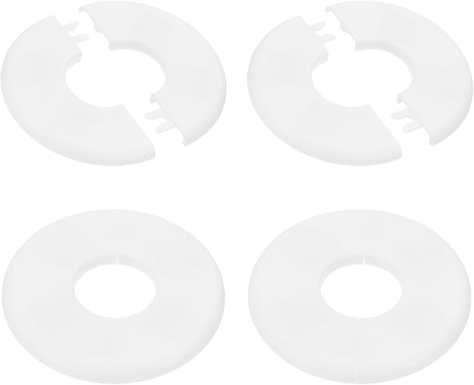 PATIKIL Wall Split Flange 95mm / 3.7" OD, 4 Pcs Round Escutcheon Plate Cover PPR Plumbing Cover Plates with Self-Adhesive Tape for 33.5mm / 1.3" Dia Water Pipe Faucet, White