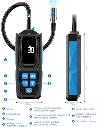 Freon Leak Detector, HVAC Freon Leak Detector, Automotive AC Leak Detection Kit, Sensitive AC Leak Detector HVAC for R12 R22 R134a R1234 R1234yf R600a R410a CFCs HCFCs HFCs HFOs HCs