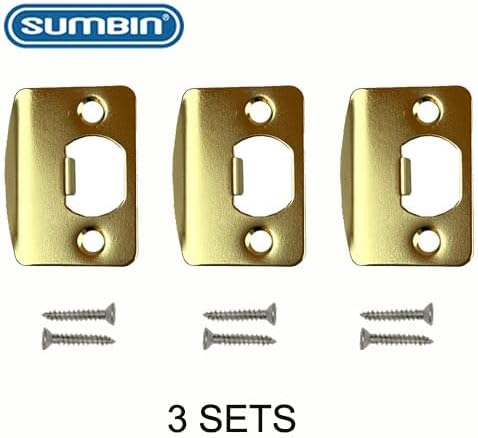 Replacement Products Strike Plate Full Lip 1/4", 2-1/4 Inches, 1-5/8" Center-to-Center, Radius Corner for Knob or Lever Door Lock in Polish Brass Finish 3 PCS