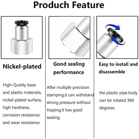 1/4 Female Npt Push to Connect Fittings,CEKER 1/2 Od x 1/4" NPT Female Thread Air Fittings 1/4 Quick Connect Air Lines Fittings Pneumatic Tubing Fitting Push in Connector 10Packs