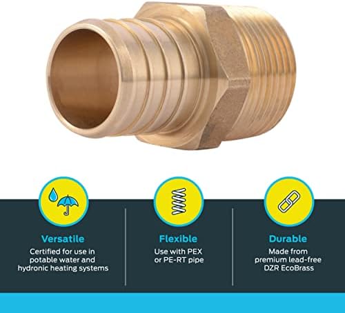 SharkBite Male Adapter, 1 in Crimp PEX x 3/4 in MNPT, Pack of 10, Brass Plumbing Fitting, UC142LF
