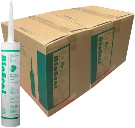 Clear BioSeal 100% Silicone Sealant Caulk Kitchen and Bath Grade, Waterproof and No Odor No Color Change 10.1 Ounce Cartridge, 50 Clear Tubes Set / 2 Boxes