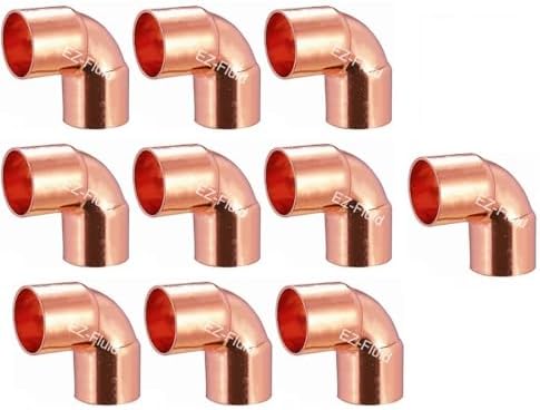 (10pcs) EZ-FLUID Plumbing 3/4" C X C LF Short Radius Copper 90 Degree Elbow Pressure Copper Fittings with Sweat Solder Connection for Residential,Commercial