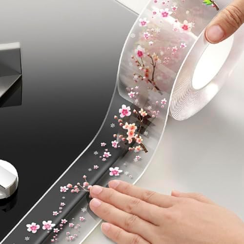 Clear Caulk Tape Self Adhesive Sealant Strip 4.2 cm x 3m PVC Waterproof Sealing Tape Decorative Peach Blossom Caulk Sealant Tape for Kitchen Sink Wall Corner Bathtub Edge Protector