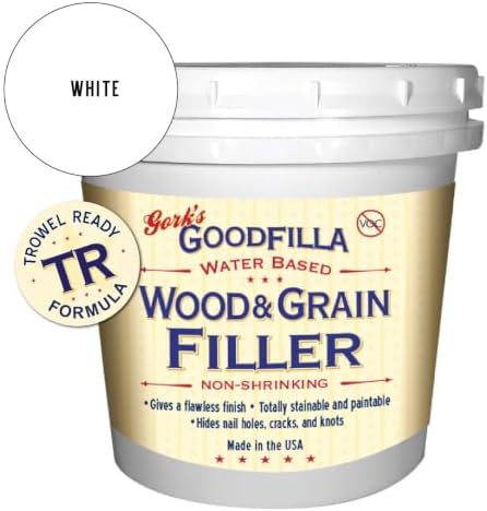 Water-Based Wood & Grain Filler (Trowel Ready) - White - 1 Quart by Goodfilla | Replace Every Filler & Putty | Repairs, Finishes & Patches | Paintable, Stainable, Sandable & Quick Drying