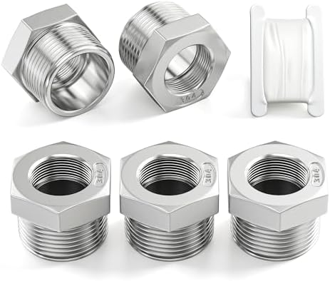 TAISHER 5PCS 304 Stainless Steel Reducer Hex Bushing, 3/4" NPT Male x 1/4" NPT Female, Reducing Pipe Adapter Fitting