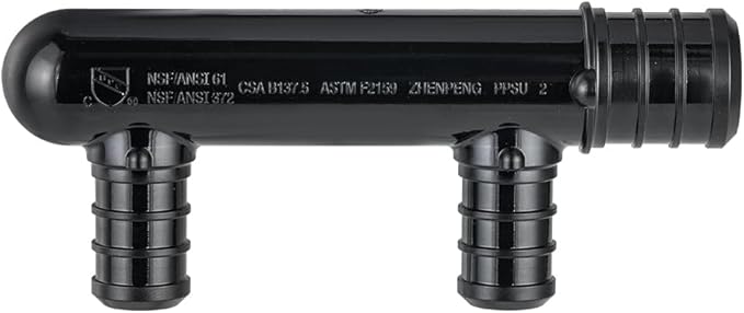 EFIELD 2 Outlets Closed Poly Pex Crimp Manifold: 3/4 Trunk, 1/2" Ports (2 Outlets), ASTM F2159,(PPSU1807160)