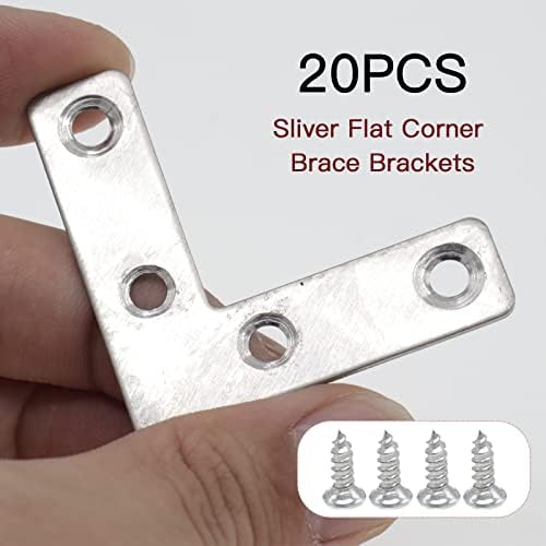 20-Pack Stainless Steel L-Shape Corner Brace 2x2 Inch for Wood
