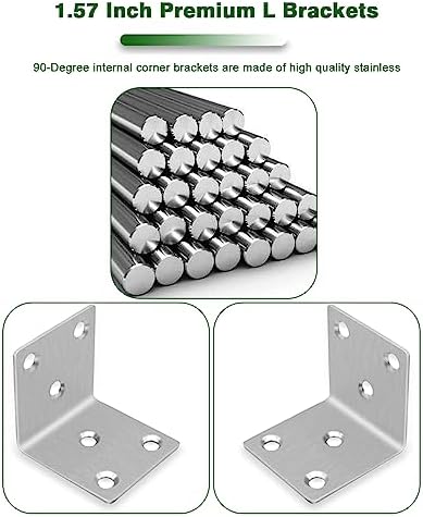 40PCS L Brackets 1.5X1.5X0.08IN 304 Stainless Steel Corner Braces