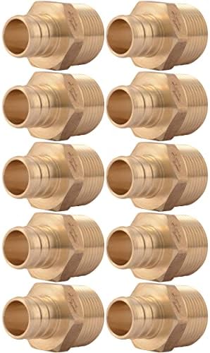 SharkBite 3/4 Inch Crimp MNPT Male Adapter, Pack of 10, Brass Plumbing Fitting, PEX Pipe, Copper, UC134LFA10
