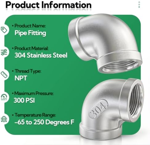 TAISHER 1PCS 304 Stainless Steel 90 Degree elbow,2" NPT Female Pipe to 2" NPT Female 304 Stainless Steel Pipe Fitting