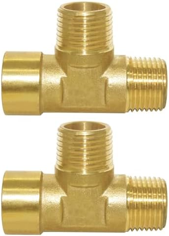 Joywayus 2Pcs Brass Tee Pipe Fitting 1/2"NPT Male-Male-Female 3-way Adapter