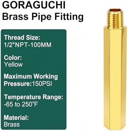 1PCS Brass Pipe Fitting, 1/2" NPT Male x 1/2" NPT Female Nipple, 4" Length for water/oil/air/fuel