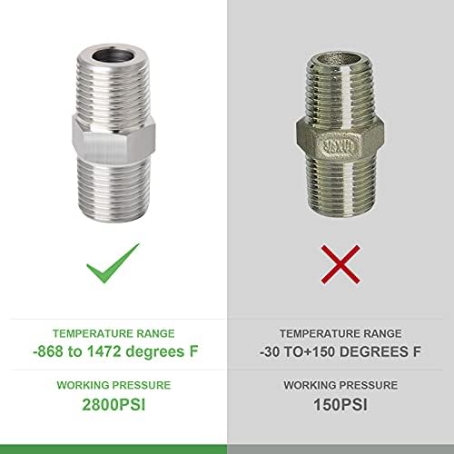 TAISHER 5PCS 304 Stainless Steel Hex Nipple, Pipe Fitting 3/8-Inch Male Pipe x 3/8-Inch Male Pipe