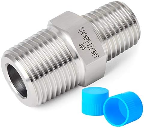 TAISHER 5PCS 304 Stainless Steel Hex Nipple, Reducer Pipe Fitting 3/4-Inch Male Pipe x 1/2-Inch Male Pipe