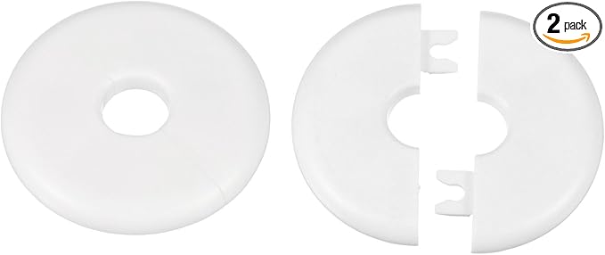 HARFINGTON 2pcs Wall Split Flange 16.5mm/0.6" Self-Adhesive Plumbing Cover Plates ABS Plastic Round Escutcheon Plate Buckle Design for Water Pipe Bathroom Kitchen Decoration, White
