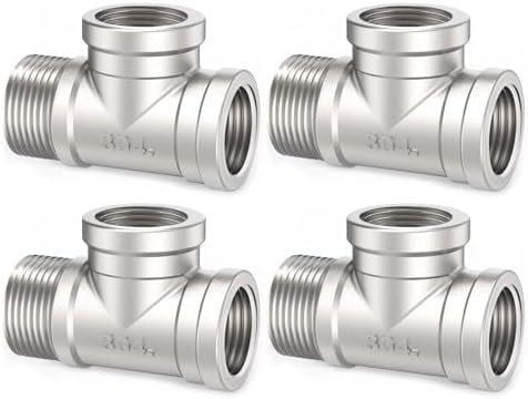 ChillWaves 304 Stainless Steel Pipe Fitting, Male Run Tee 1/4" NPT Female x 1/4" NPT Female x 1/4" NPT Male Thread Adapter(4-PACK)