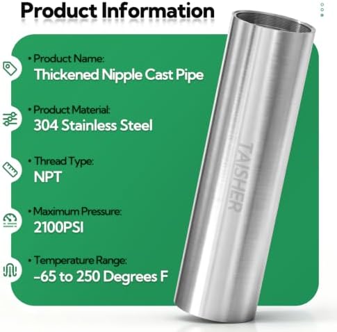 TAISHER 1Pcs Thickened Nipple Cast Pipe 1-1/2" NPT Female, 8" Length