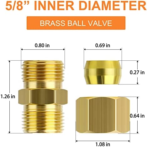 GASHER 2PCS Brass Compression Tube Pipe Fitting Connector, 5/8" Tube OD x 5/8" Tube OD Connector