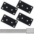 Metal Steel Flat Straight Brace Bracket, Black Double-Wide Joining Plate for Wood Furniture Fastening & Fixing with 2 Sets of Screws of Different Lengths (40x80mm, 4 Pack)