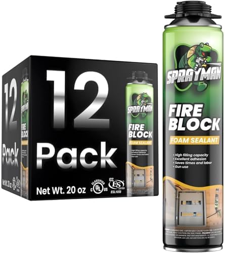 Sprayman Orange Fire Block Expanding Spray Foam - (12x20oz) Professional Gun Use Polyurethane Spray for Electrical Outlets & Water Pipes, B2 Fire Rated Foam - Gun Not Included - 12 Pack