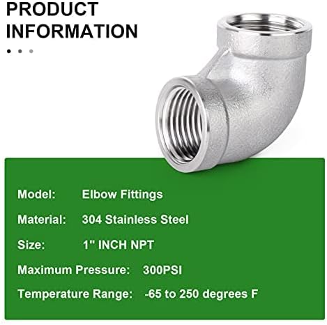 TAISHER 2PCS 304 Stainless Steel 90 Degree Elbow Fittings, 1 Inch NPT Female Pipe to 1 Inch NPT Female 304 Stainless Pipe Fitting