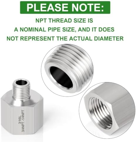 TAISHER 2PCS Forging of 316L Stainless Steel Pipe Fitting, Reducer Adapter, 1/4" NPT Male x 3/4" NPT Female, Reducing Pipe
