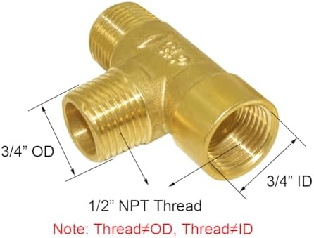 Joywayus Brass Tee Pipe Fitting 1/2" NPT Male-Male-Female 3-way Adapter