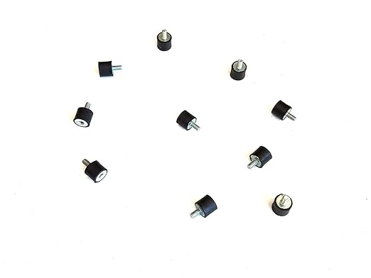Pack of 10 Rubber Vibration Isolator Mounts - 9/16" Diameter x 1/2" Height, 10-32 Thread x 3/8" Length Male Stud, Female Thread on Opposite Side - Noise Isolation