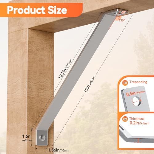 14-5/8" 45 Degree Corner Brace - Heavy Duty 5.6 mm Thick Steel 45 Degree Angle Support Brackets for 1-5/8" Strut Channel, Galvanized 45 Degree Corner Braces, Inside Mount Angle Bracket - 4 Pack