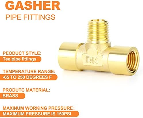 GASHER 2PCS Brass 3 Way Pipe Fitting Male Branch Tee T Adapter 1/4" NPT Female x 1/4" NPT Male x 1/4" NPT Female