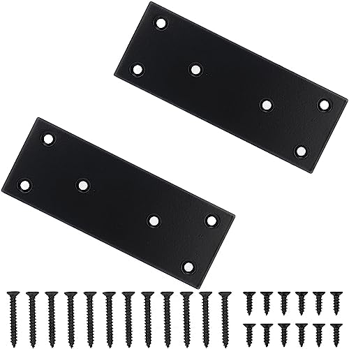 Mending Plate, Metal Steel Flat Straight Brace Bracket, Black Double-Wide Joining Plate for Wood Furniture Fastening & Fixing with 2 Sets of Screws of Different Lengths(48x128mm, 2 Pack)