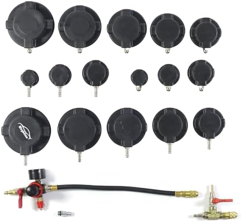 Turbo System Leakage Tester Kit, Turbo Pressure Leakage Tester for Cooling Emissions Exhaust Pipes, 19-Piece Turbo Boost Leak Tester Set with Stepped Adapters 1-1/4” to 4-1/4''
