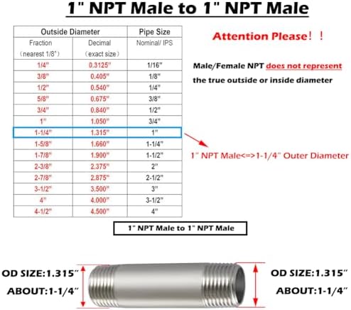 Beduan Stainless 1 NPT Male Threaded 8" Length Nipple Pipe Fitting